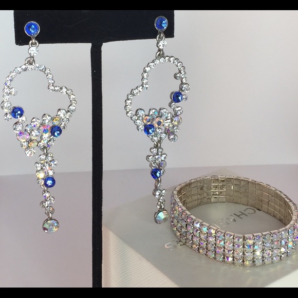 Jewelry - crystal earrings - blue stones/matching bracelet